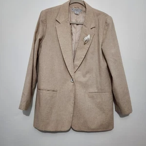 Dressbarn Linen Blend Size 10 Womens Tan Vintage Blazer Single Breasted Classic - Picture 1 of 9