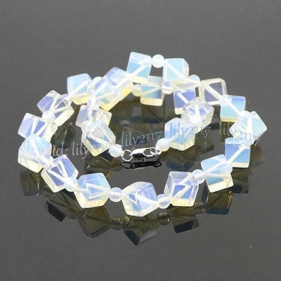 Collar de cuentas cuadradas de piedras preciosas cubo de opalita ópalo blanco natural de 8x8 mm 14-48 pulgadas Foto 1 de 4