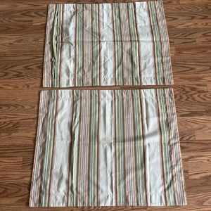 2 POTTERY BARN Jenny Striped Standard Pillow Shams Red Green Cream - Picture 1 of 9