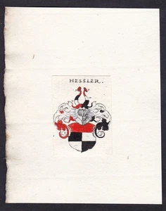 Hessler Wappen coat of arms blason Heraldik heraldry Kupferstich 17. Jh. - Bild 1 von 1
