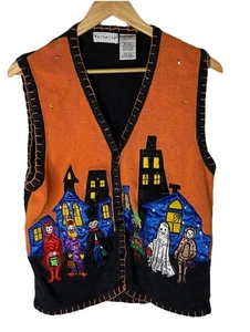 Costume maglione Halloween cervo bianco vintage seta applique dolcetto o scherzetto XL - Foto 1 di 19