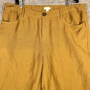 J. Jill Women’s Size 16 Linen Blend Mustard Brown Wide Leg Cropped Pants - Picture 1 of 5