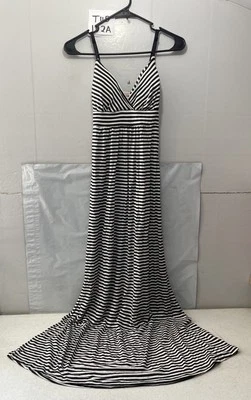 Модный журнал черно-белый в полоску завышенной талии макси платье женский размер L - Изображение 1 из 4