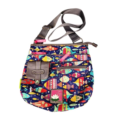 Bolso Bandolera Lily Bloom Pez Azul Rojo Rosa Aqua Verde Arte para Usar Vibrante LEER Foto 1 de 4