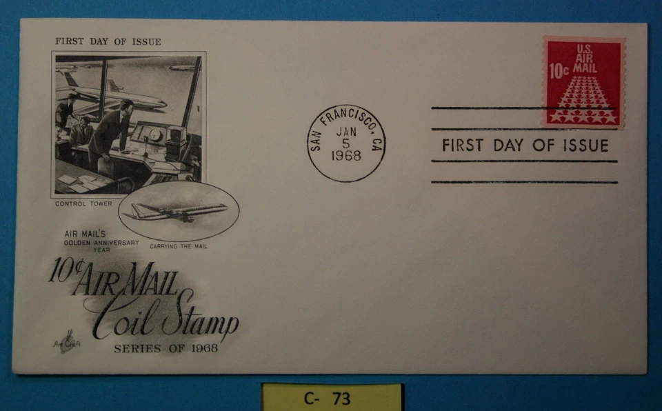C-73  US Air Mail First Day Cover fdc 10 cent Coil   Issued Jan 5,1968 - Image 1 of 1