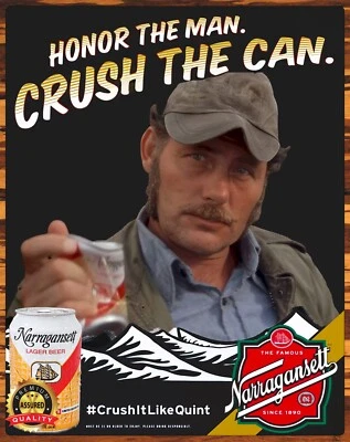 Cerveza Narragansett - Mandíbulas - Quint - Honor al Hombre - Letrero de Metal 11 x 14 Foto 1 de 4