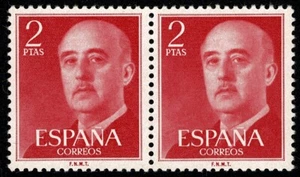 Bloque de 2 sellos de España 1955 Franco 2 pesetas Edifil 1157 rojo nuevos Rf. 1 - Imagen 1 de 2