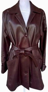 Gian Mori Women's Sz M Cognac Brown Trench Leather Mid-Length Coat - Picture 1 of 14