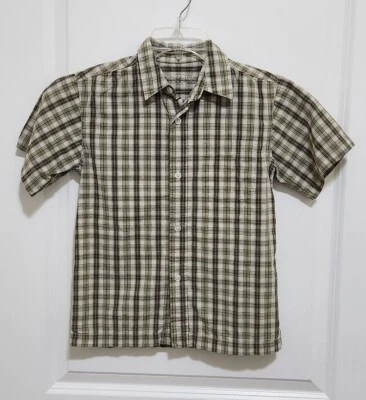 Faded Glory Boys 6/7 Olive Green Plaid Short Sleeve Button Up Shirt - Image 1 of 4
