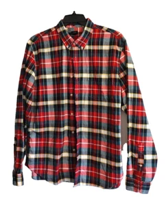 J. Camisa Crew a Cuadros Para Hombre XL Oxford Informal Manga Larga Algodón Botón Rojo Negro - Imagen 1 de 6