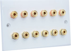 Slimline White 6.0 Audio AV Speaker Wall Plate Gold 12 Binding Posts Non-solder - Picture 1 of 4