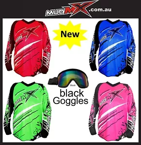 Motocross Jersey + GOGGLES Dirt Bike Gear MX Youth Off-road/BMX Kids/Junior - Picture 1 of 12