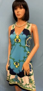 JULIE BROWN Ivory Blue Navy Green Yellow Sleeveless Shift Dress XS - Picture 1 of 6