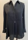Vince Women's Long Sleeve Bib Front Popover Collared Blouse Tunic Black Sz XS