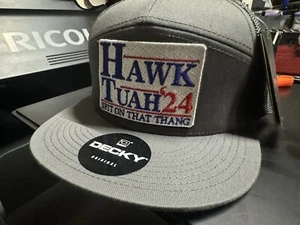 Hawk Tuah Gray Trucker Hat - Flat Bill 7 Panel Snapback -Pop Culture - Patriotic - Picture 1 of 4
