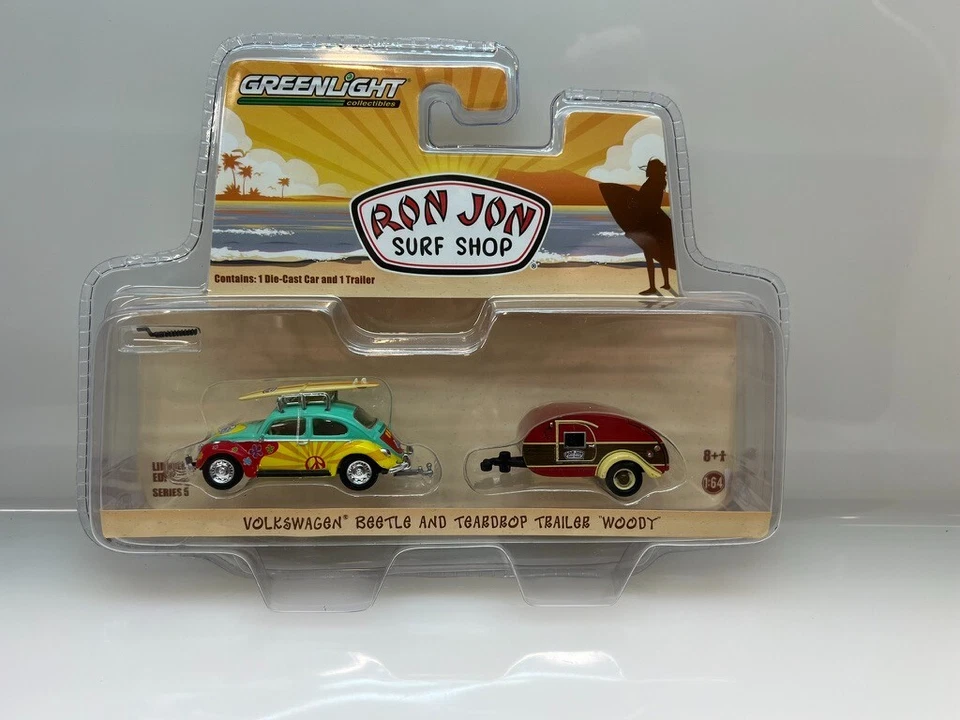 Ron Jon Surf Shop Greenlight Volkswagen Beetle and Teardrop Trailer "Woody" - Image 1 of 1