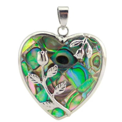 Любовь сердце 100% подлинный абалона раковина зеленый топаз драгоценные камни серебро ожерелье кулоны - Изображение 1 из 4