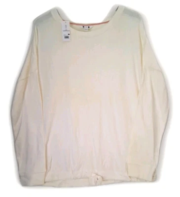 Suéter Three Dots para mujer marfil con cintura atada cuello redondo talla L manga larga Foto 1 de 4