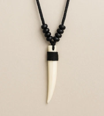 Ожерелье с белым бивнем | кулон из костяной смолы | регулируемый шнур | ювелирные изделия унисекс - Изображение 1 из 4