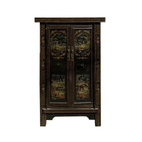 Chinese Vintage Distressed Color Scenery Graphic Dresser Cabinet cs7140 Cover