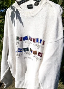 Vtg 90's Structure Off White Sweater Mens XL Flags Mountain Climbing Summit - Picture 1 of 5