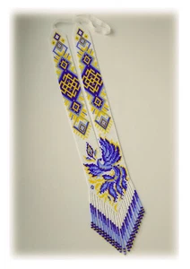 Long BEADED NECKLACE gerdan blue bird HANDCRAFTED Jewelry Ukrainian traditional - Picture 1 of 1