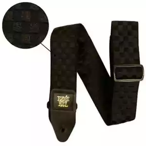 Ernie Ball Guitar Strap / Bass Strap BLACK CHECKERS Jacquard W-Leather Ends 5341 - Picture 1 of 6