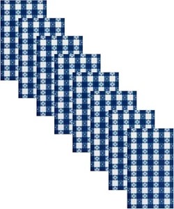 Set of 8 Same Fabric Napkins(17"x17")BLUE &WHITE TAVERN CHECK FLOWERS SQUARES,NB - Picture 1 of 7