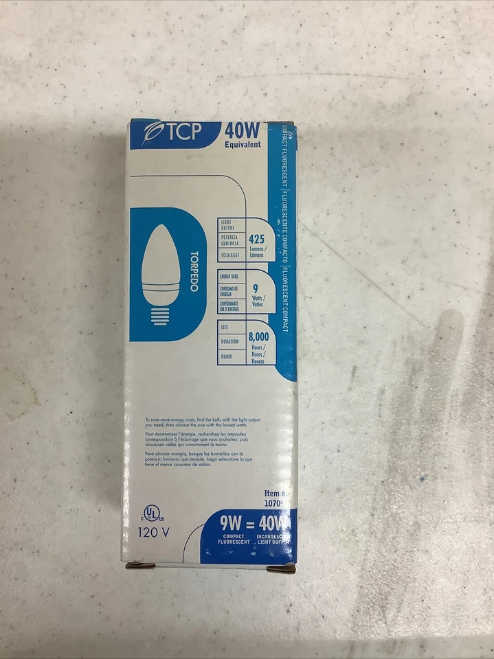 New TCP 10709 Torpedo 40W Equivalent CFL (2700K) Candelabra E-26 Base Light Bulb - Image 1 of 1