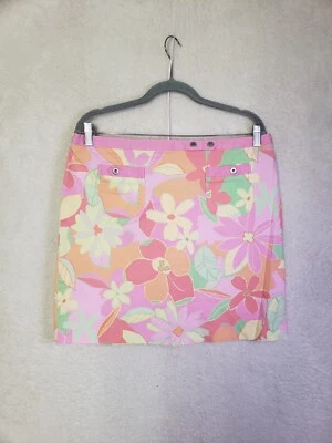 Sigrid Olsen Women Skirt 12 Pink Floral Cotton Blend Mid Rise Straight Mini - Image 1 of 4