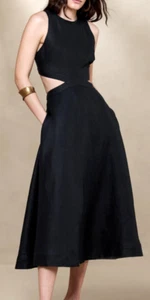 NWT! Banana Republic RT$190 Lina Black Flax Linen Cutout Flare Midi Sun Dress 12 - Picture 1 of 6