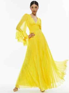 ALICE & OLIVIA( 4 )SELENE DEEP V-NECK PLEATED HAPPYYELLOW MAXI DRESS NWTMSRP$595 - Picture 1 of 13