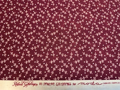 Moda FABRICS Civil War Repro REDWORK GATHERINGS Dk Red Primitive Gatherings FQ - Image 1 of 2