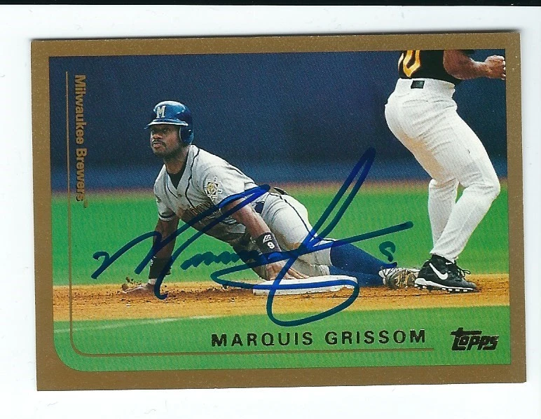 Autographed 1999 Topps Marquis Grissom Milwaukee Brewers card #383 - Image 1 of 1
