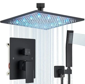 12 Inches Ceiling Mount Shower Faucets Sets Complete Shower System LED Rainfall - Picture 1 of 6