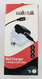 Walk n Talk Wall Charger + Charge & Sync Cable Micro USB 2.1 AMP 1m Cable NEW - Picture 1 of 4