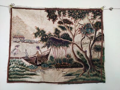 Tapiz bordado vintage japonés época meiji seda bordado costura Foto 1 de 4