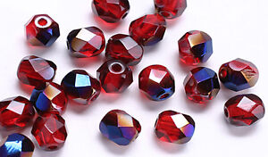 50 Fire & Ice Glass Faceted Round Loose Beads 6MM 