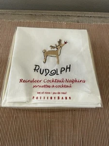 Nuevas servilletas de tela de cóctel bordadas de reno Pottery Barn Navidad Rodolph - Imagen 1 de 2