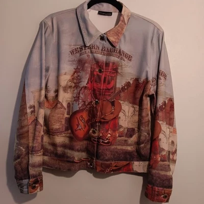 Impulse California Western Exchange Art Print Jacket Blue Red Cowboy Guitar - Image 1 of 4