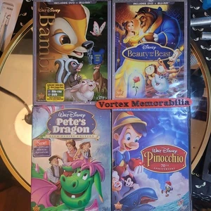 Lot Of 4 Disney Movie Classics Pinocchio Bambi, Beauty & The Beast,Pete's Dragon - Foto 1 di 23