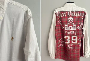 Nuevo Polo Ralph Lauren Hombres M Blanco/Rojo A Cuadros Espalda Camisa Abotonada Gráfico Calavera - Imagen 1 de 14