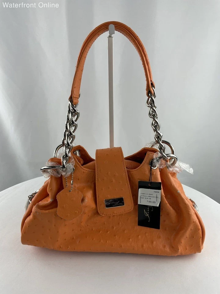 Isabella Adams Orange Ostrich Embossed Hobo Bag NWT - Image 1 of 4