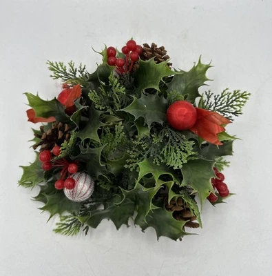 Подсвечник кольцо держатель винтажный Рождество пластиковый зелень Holly сосна конус украшения - Изображение 1 из 4
