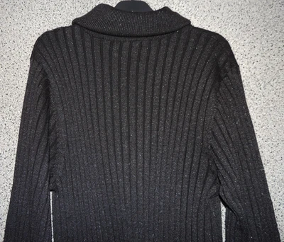 festliches Damen Rippstrickkleid Schwarz Rollkragen Silberglitzer Gr. L C&A - Bild 1 von 3