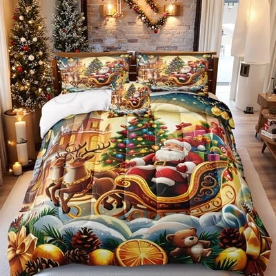  Juego de Cama Navidad Edredón Dorado Tamaño 4 Piezas Suave King Navidad-06 Foto 1 de 4