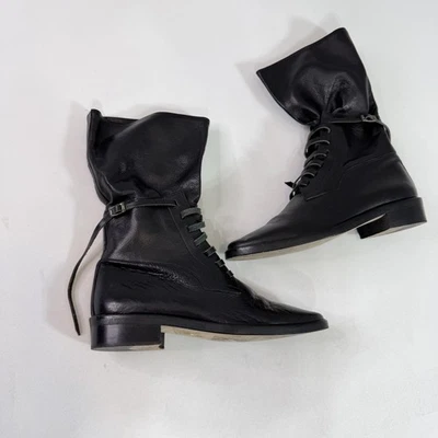 Made in Italy Leather Boots Womens Size EU 39 Black Lace Slouch Leather Sole - Image 1 of 4