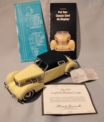 1937 Cord 812 Phaeton Coupe Yellow 1:24 Diecast Car - Franklin Mint + Box/COA - Image 1 of 4
