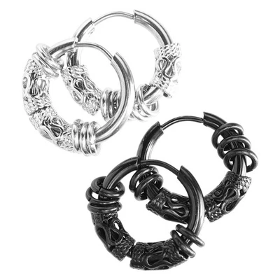 4 Pairs  Stainless Steel Round Earrings Fashion Dragon Design Earrings for Men - Image 1 of 4