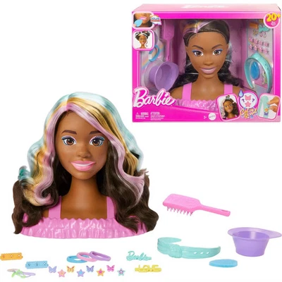 Cabezal de peinado para muñeca Barbie, cabello castaño con 20+ accesorios de peinado Foto 1 de 4